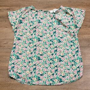 Lily White Pink and Green Floral Blouse